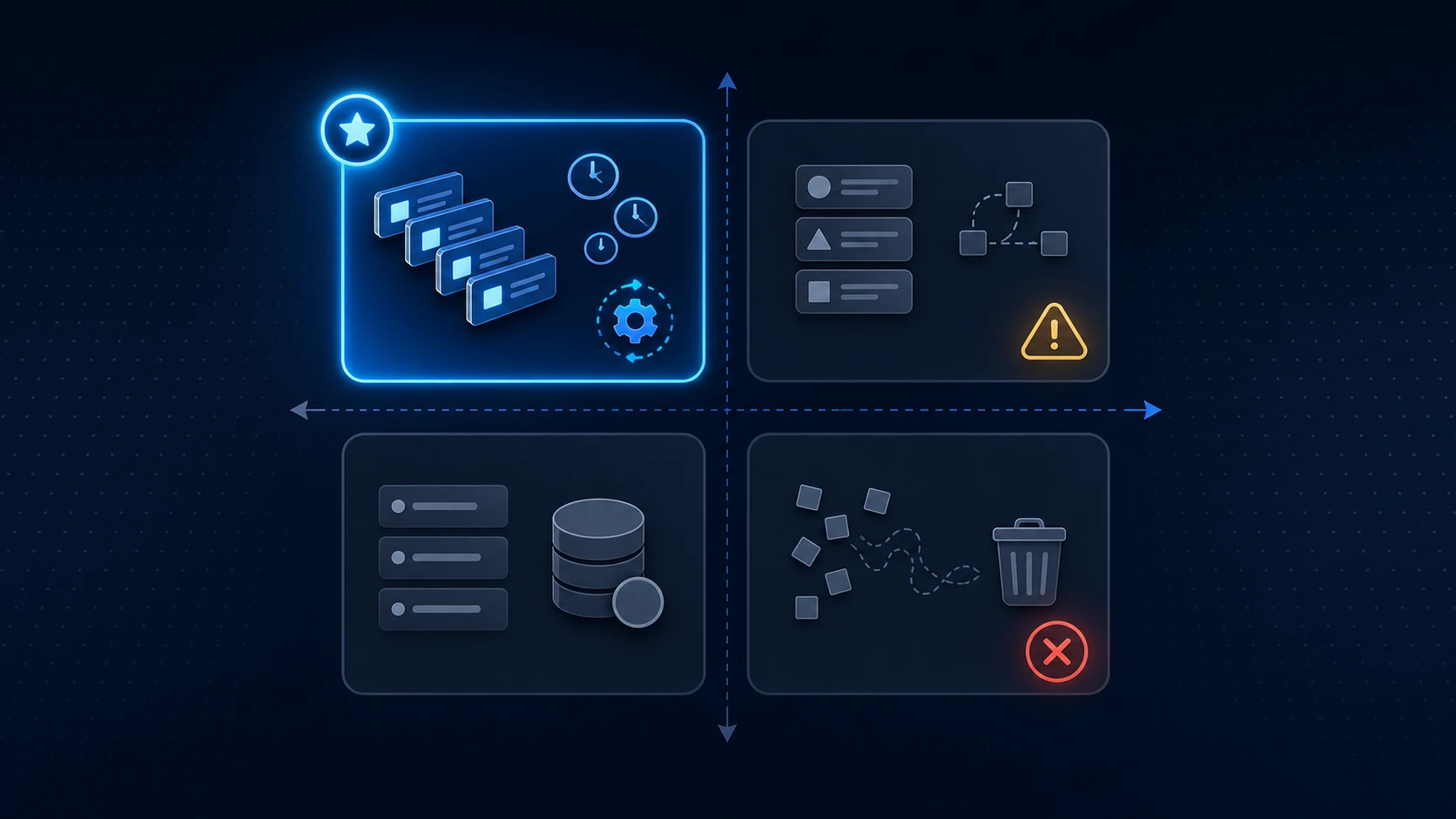 Four-quadrant automation prioritization visual with the recommended high-impact, easy-to-automate quadrant highlighted